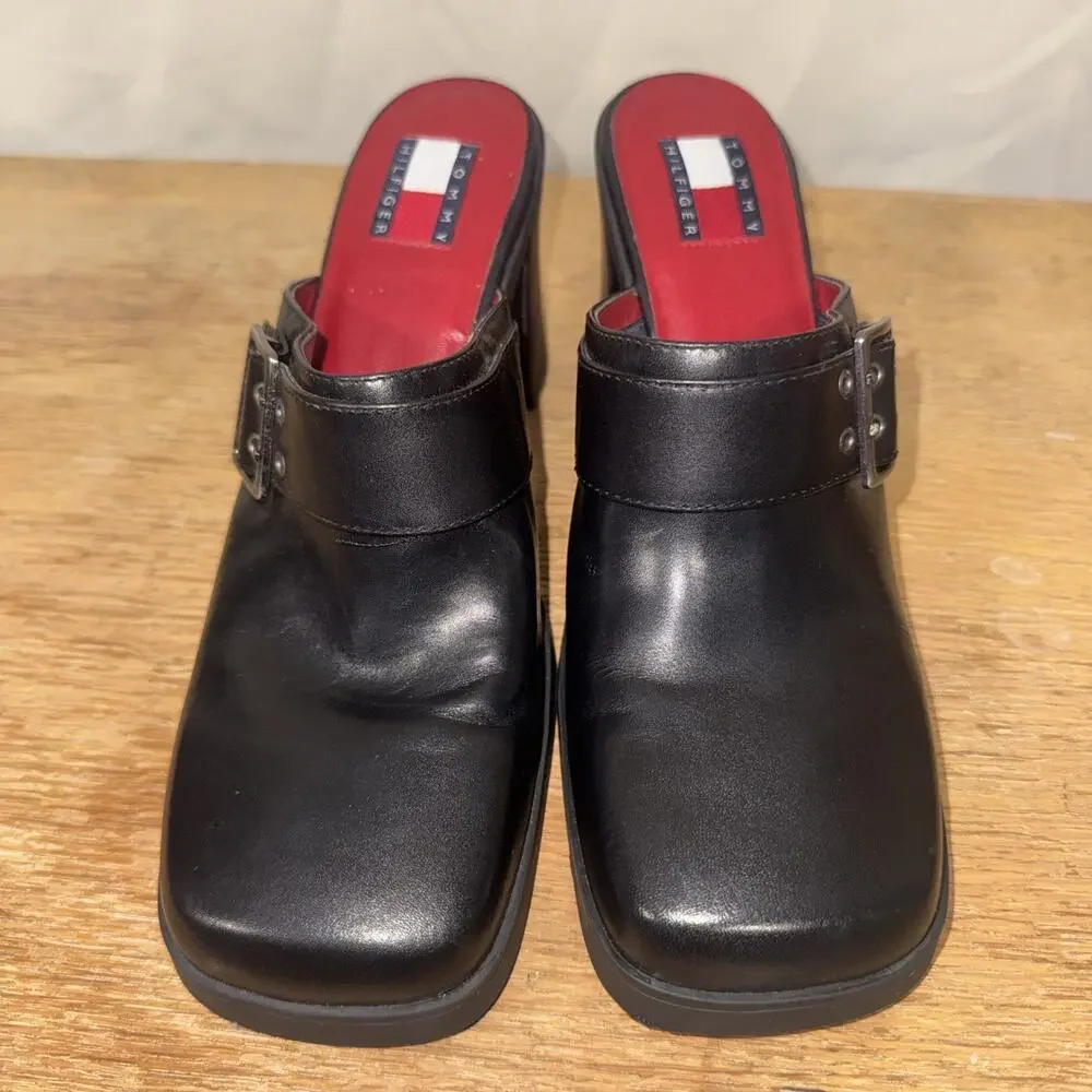 Vintage Tommy Hilfiger Mule Slip In Shoes Women’s Block Chunky Heel Y2K Festival